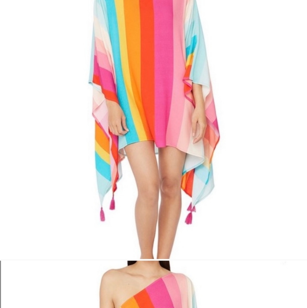 NWT Trina Turk Pink Sunrise Stripe Pom-Pom Coverup